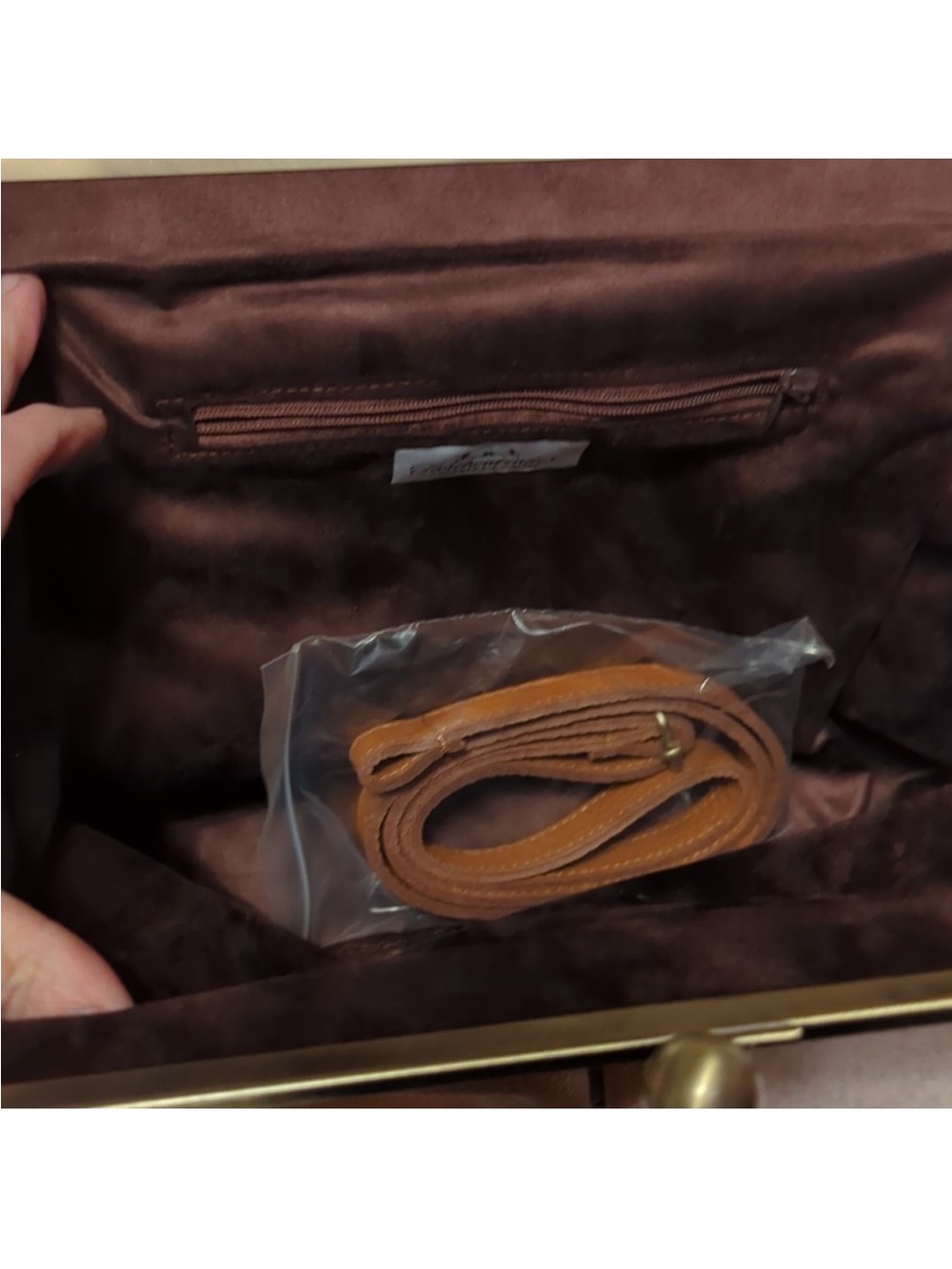 Gorgeous Cognac Genuine Leather Top-Handle Satchel with Gold Frame - Picture 5 of 6